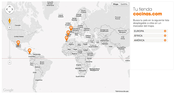Mapa interactivo de las tiendas de Cocinas.com