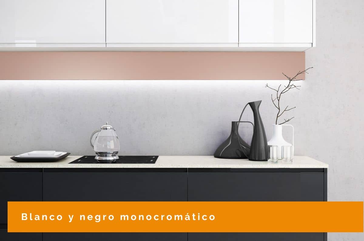 Colores de tendencia de Cocina monocromática blanca y negra