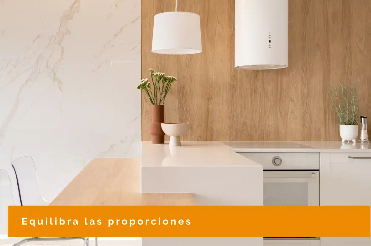 Proporciones cocina blanca y madera