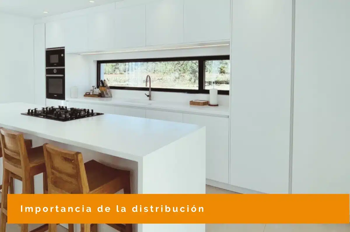 Distribución en una cocina con isla pequeña